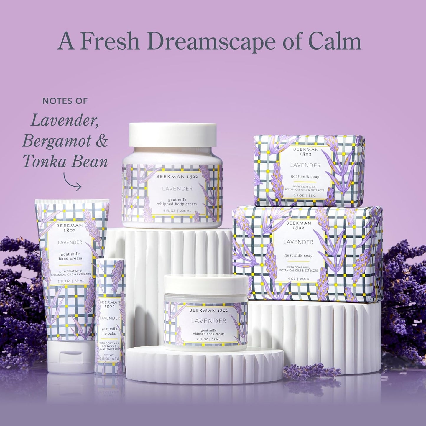 Beekman 1802 Goat Milk Body Soap Bar, Lavender - Scented - 9 oz - Nourishes, Moisturizes & Hydrates - 100% Vegetable Soap with Lactic Acid - Good for Sensitive Skin - Cruelty Free