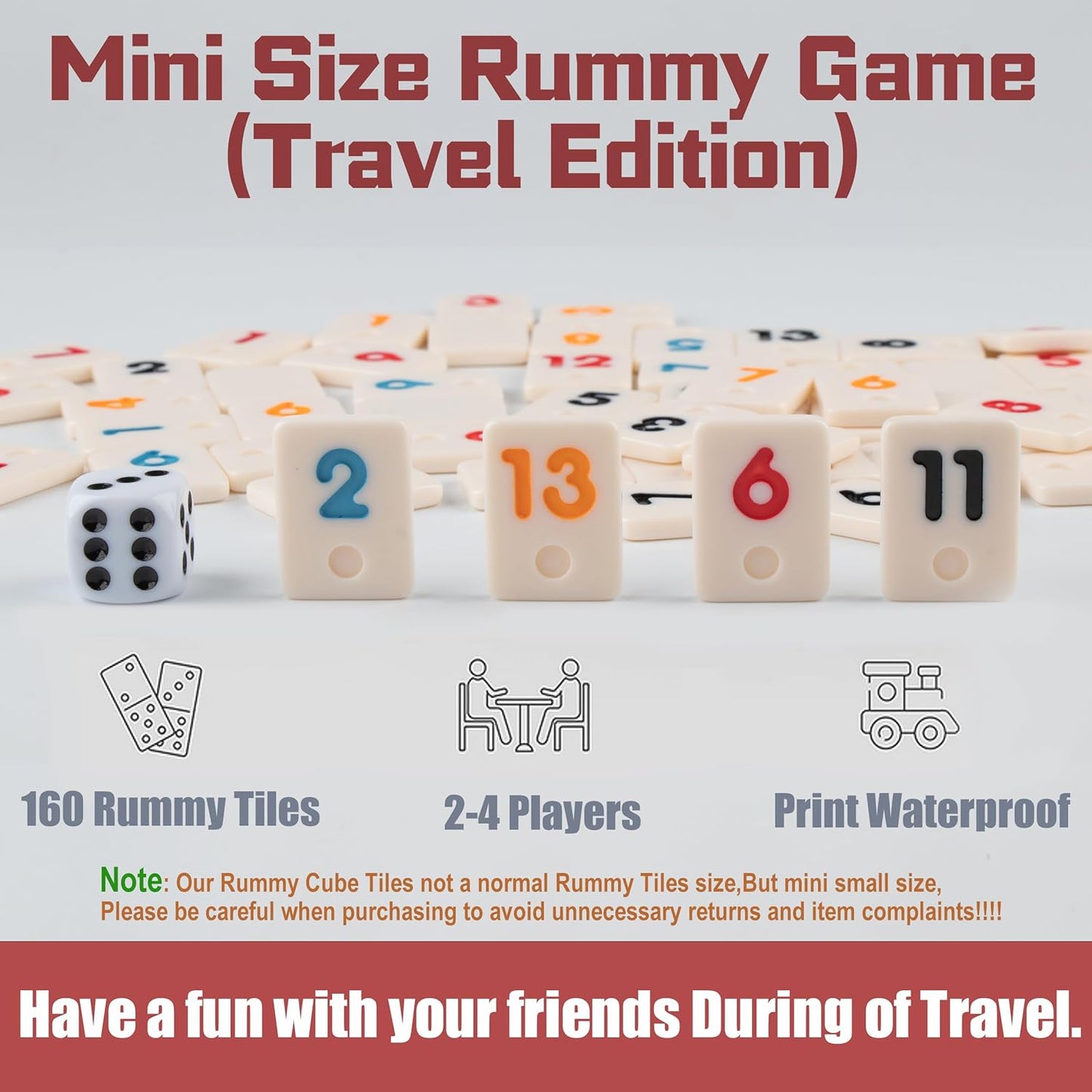 Smilejoy Mini Rummy Cube Six Player Edition, Travel Rummy Game Set with Portable Canvas Bag,Classic Board Game for Adults and Kids |160 Tiles|6 Playing Racks|1 Dice (2-6 Player)