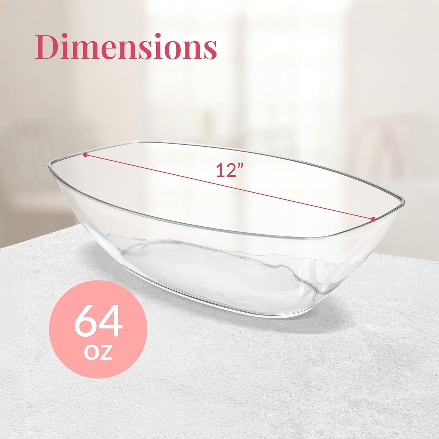 12 Pack Clear Oval Plastic Serving Bowls (64 Oz) - Disposable Dishes, Taco Bar Serve Set, Chip Bowls for Parties, Snack/Salad Containers, Prestee Candy/Party Bowl for Serving Food
