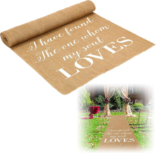 Tudomro 40 Inch x 15 Ft Extra Long Natural Burlap Wedding Aisle Runner Outdoor Jute Burlap Aisle Runner for Wedding Ceremony Rustic Indoor Carpet for Walkway (Love Style)