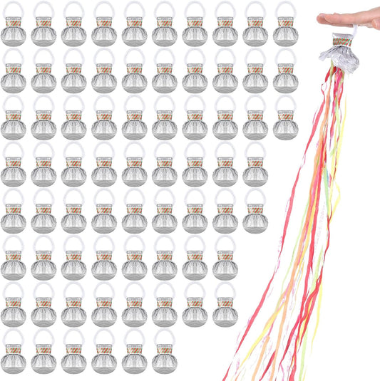 Poen 150 Pcs Streamers Poppers - Hand Throw Streamers No Mess Confetti Poppers Paper Cracker for Birthday, Wedding, Party Celebrations(Silver)