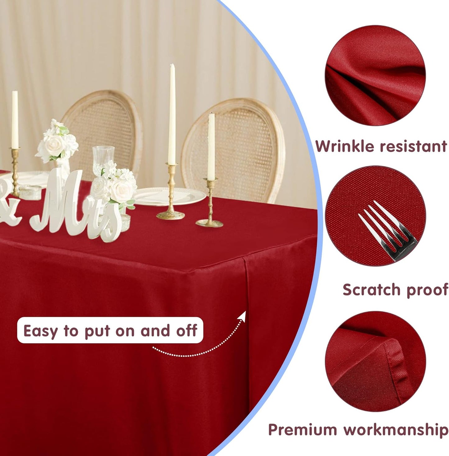 HolidayIdeas 2 Pack Red Fitted Tablecloth for 6ft Tables, 4-Sided Christmas Table Cover for Holiday Markets, Yard Parties, & Gift Tables, Wrinkle-Resistant Washable Xmas Decorations