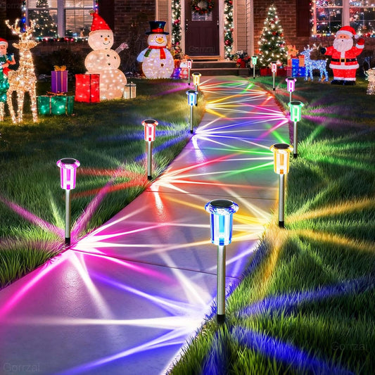 Solar Christmas Lights Outdoor Decorations 10 Pack Multicolor LED Stainless Steel Stake for Pathway Yard Garden Driveway Landscape Walkway Lighting Solar Powered Outside Holiday Decor