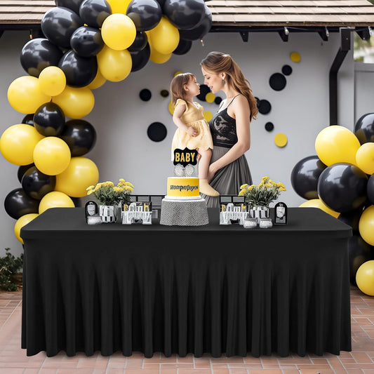PARTISKY Black Spandex Tablecloth for 6ft Rectangle Tables, Stretchable Table Cover Skirt for Folding Tables Weddings Parties Banquets Events Trade Shows and Dessert Table