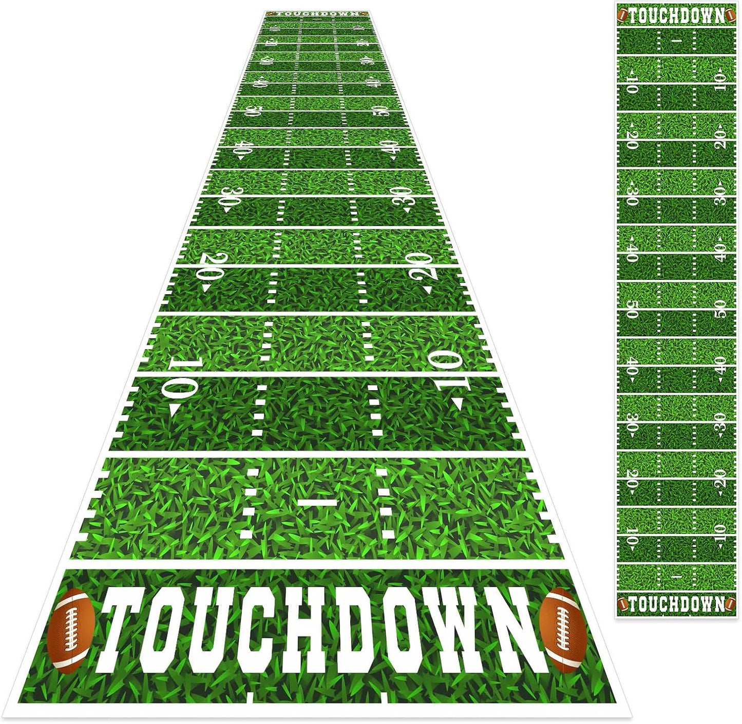 2Pcs Football Field Rug, 10Ft Long Field Aisle Touchdown Runners, Football Floor Runner for Superbowl Game Day Birthday Party Supplies, 24 x 120 Inch