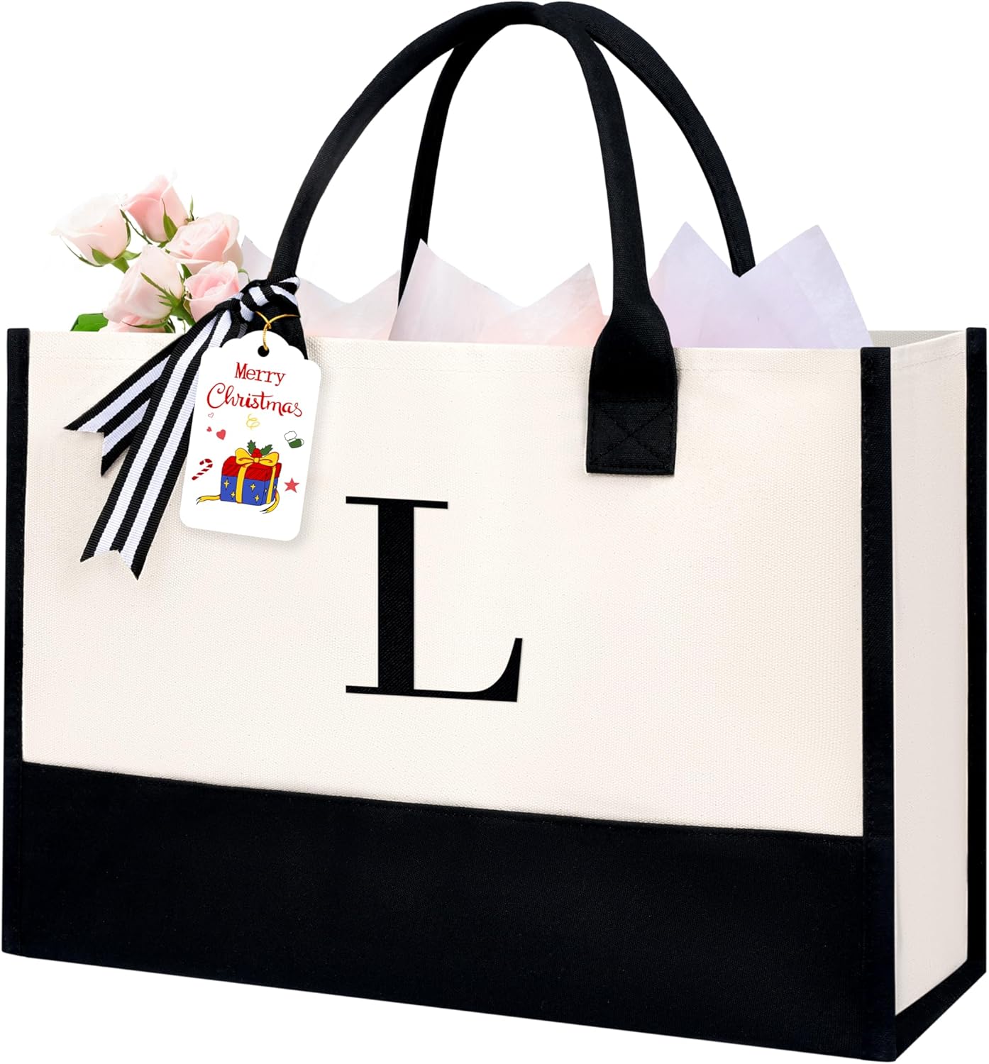 BAGAIL Initial Tote Bag, Personalized Birthday Gifts for Women, Teacher, Friends, Mom, Wedding, Monogrammed Beach Bag