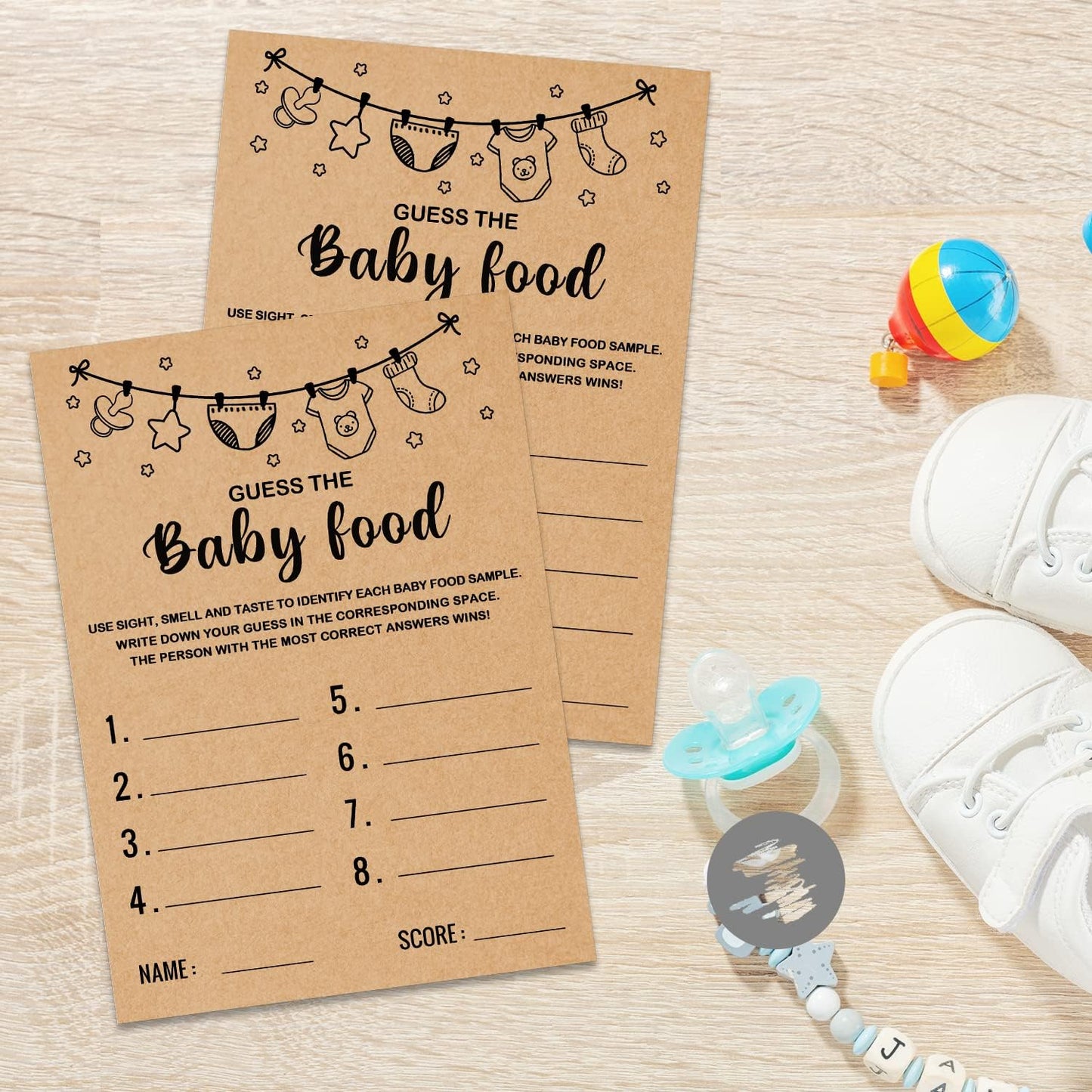 Baby Shower Game, Guess the Baby Food Baby Shower Game, Gender Reveal Party Supplies, Baby Shower Decorations, Baby Shower Party Games Supplies & Activities, Set of 30 Cards, Kraft