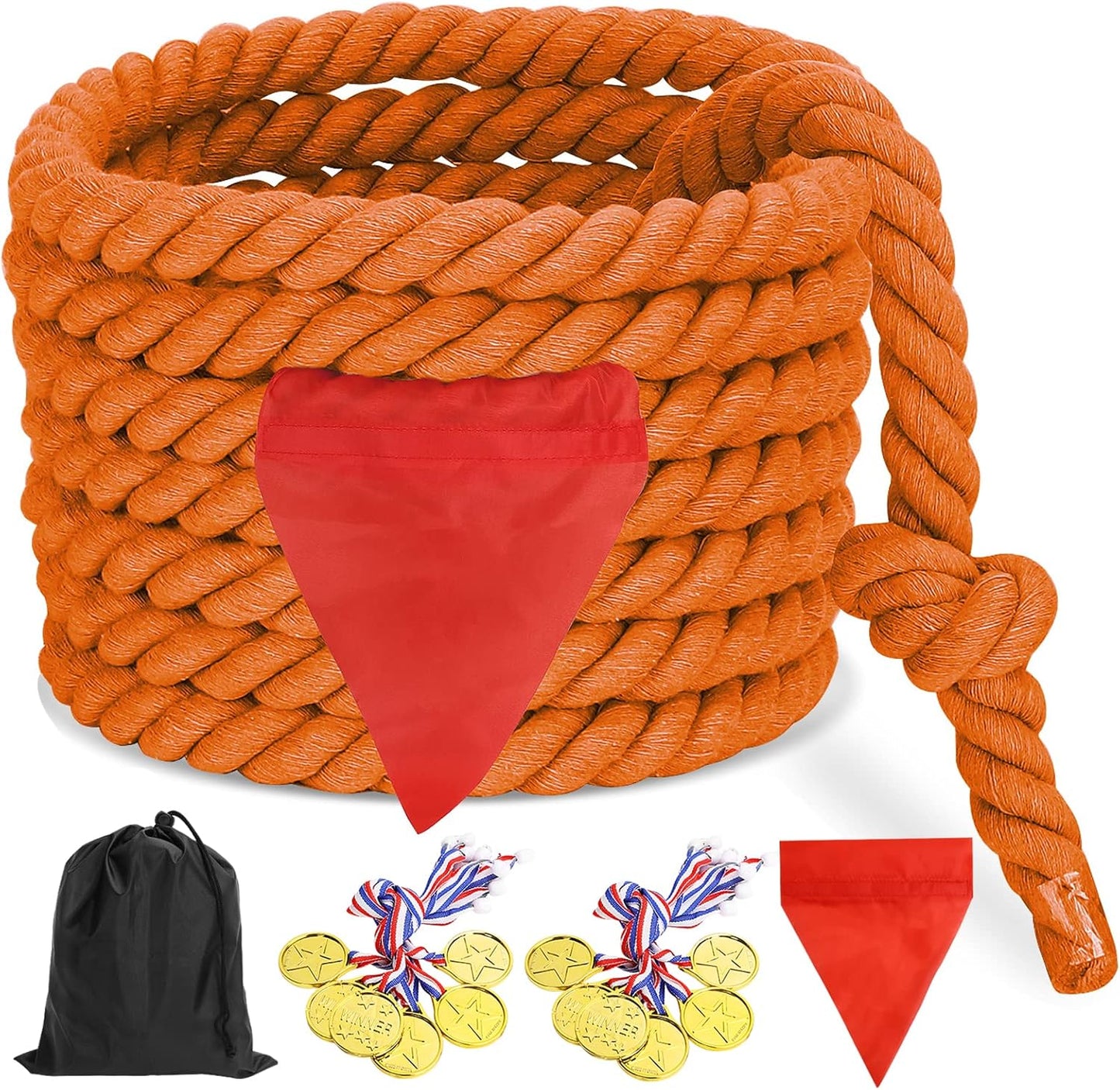 CWLAKON Field Day Games Tug of War Rope, Outdoor Games for Kids, Teens and Adults, Family Reunion Birthday Party, 20 Feet, Orange