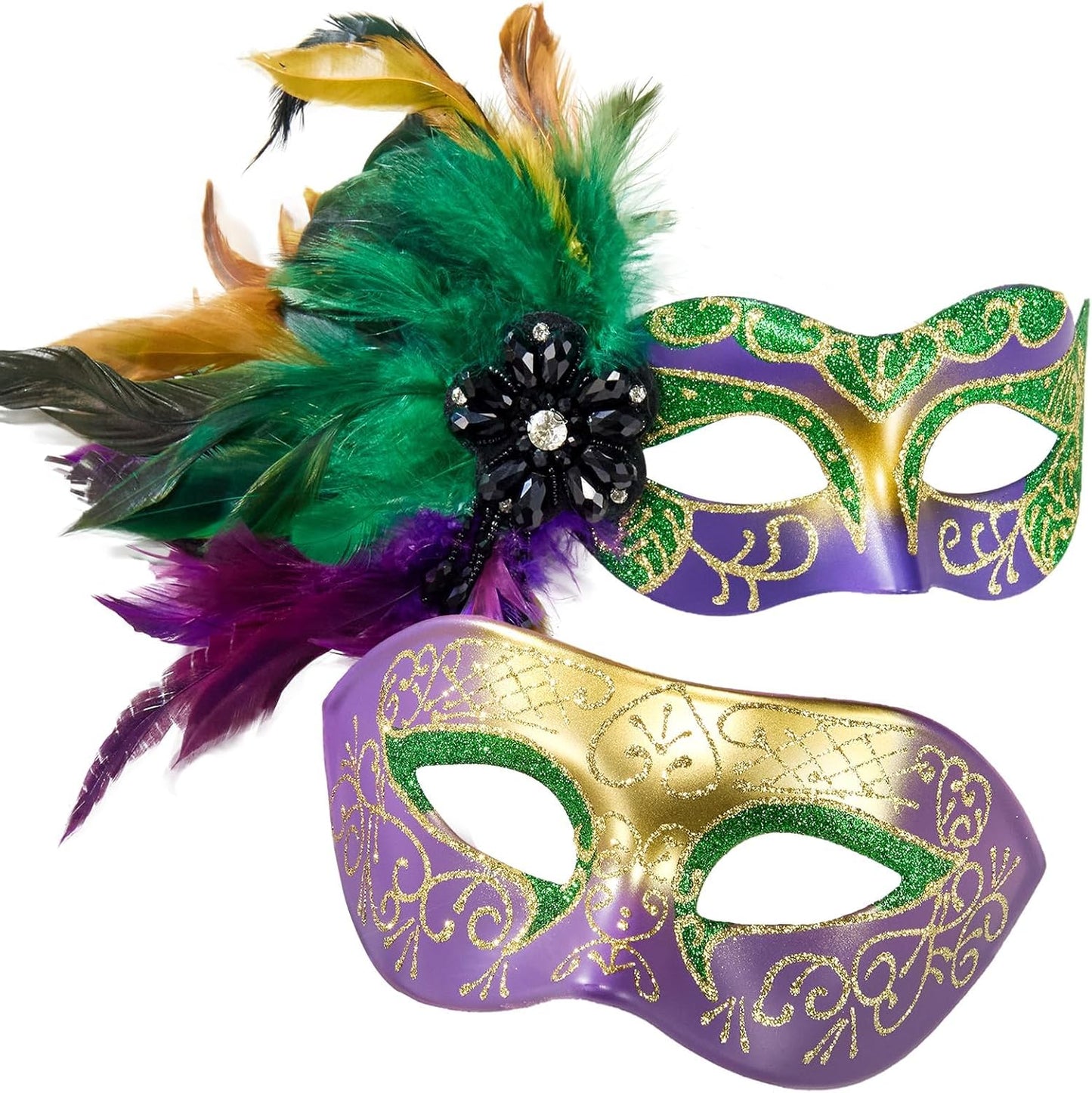 Mardi Gras Mask with Feathers - Venetian Couple Carnivals Masks for Masquerade Party, Cosplay Party, Theme Ball