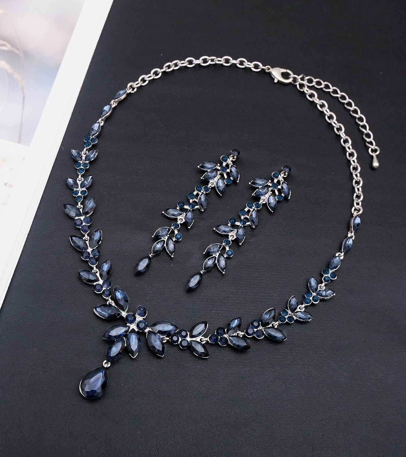 CSY 4 Pcs Elegant Bridal Jewelry Sets Austrian Marquise Crystal Wedding Necklace Dangle Earrings Tennis Bracelet Ring Set for Bride Women Costume Accessories