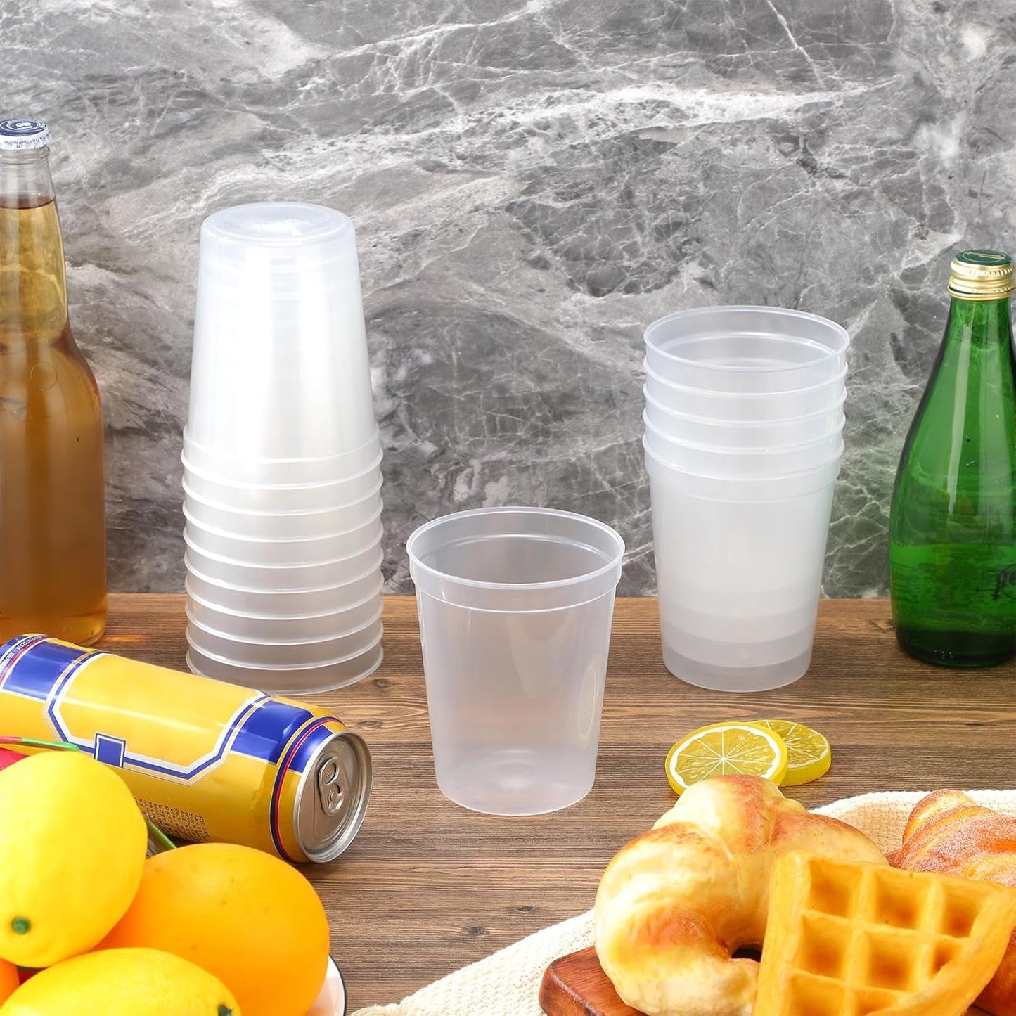 Yungyan 100 Pack 16oz Stadium Cups Reusable Plastic Cups Blank Drink Tumblers for Parties, Events, DIY Projects, 4.5 x 3.54 x 2.72 Inch (Clear)