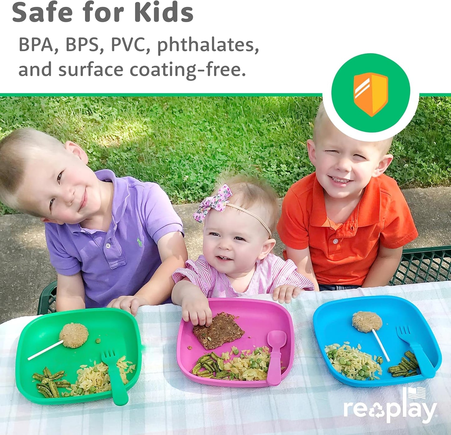 Re-Play 7" Flat Plate with Silicone Lid - Made in USA - Made with Medical-Grade Platinum Silicone - With Lid - Aqua Asst - 3 Pack