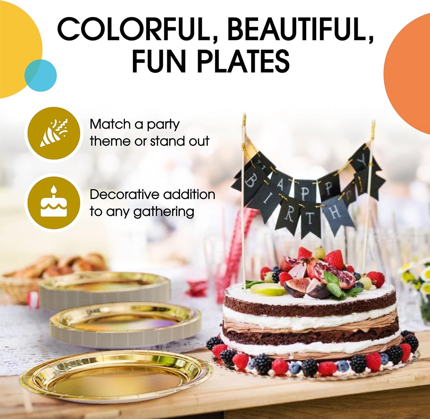 Exquisite Gold Paper Plates Disposable Heavy Duty 7 Inch Gold Disposable Plates For Party 100 Pcs Heavy Duty Paper Plate 350 GSM, Birthday Party Supplies Plate Set