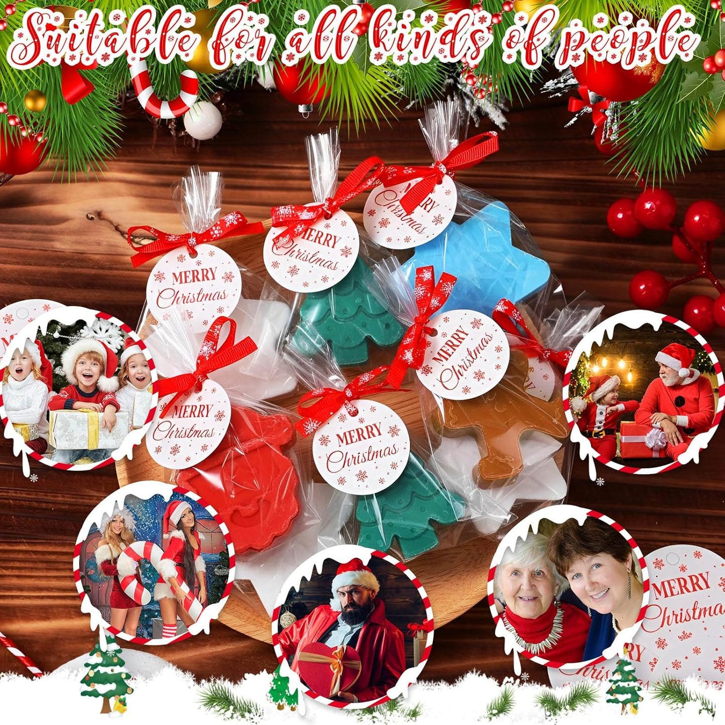 30 Set Christmas Soap Bar Gift Set Christmas Handmade Xmas Tree Santa Clause Gingerbread Snowflake Soaps Bulk Holiday Stocking Stuffer Party Favors for Bathroom(Multicolor,Mixed Style)