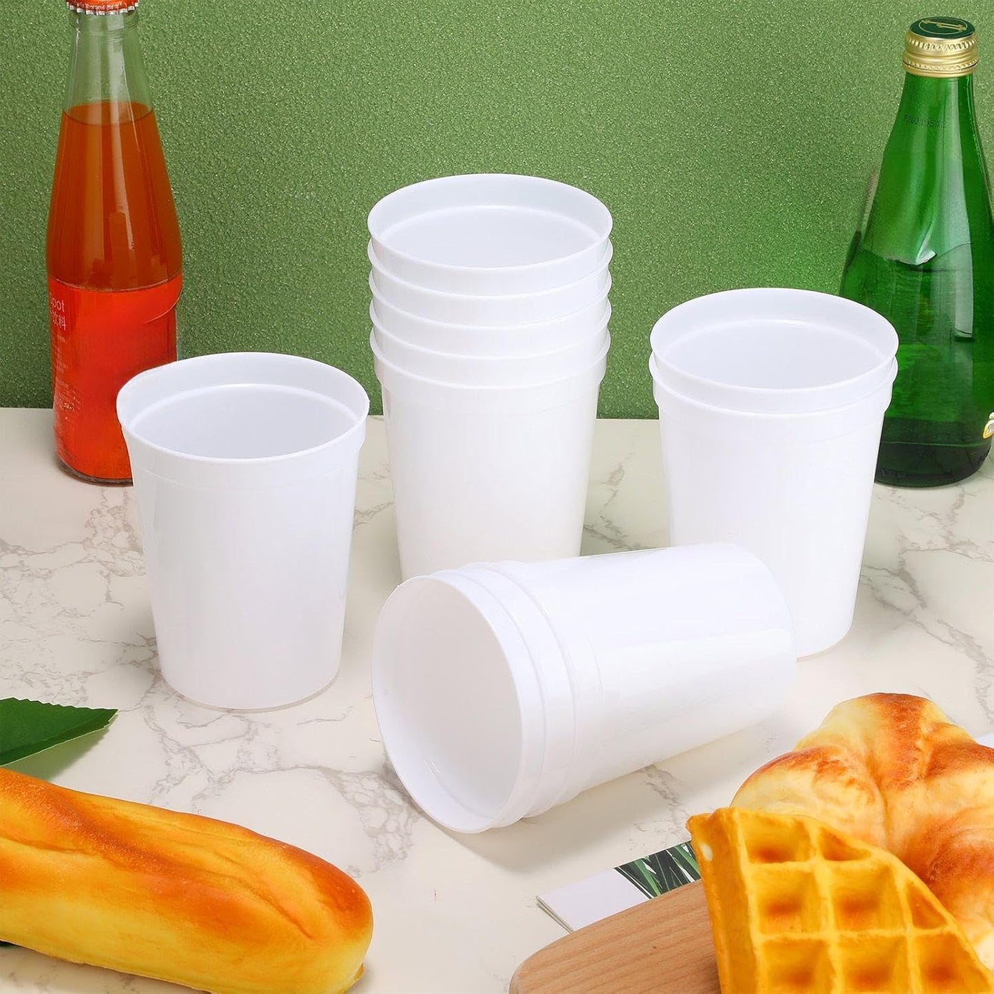 Yungyan 12 Pack 16oz Stadium Cups Reusable Plastic Cups Blank Drink Tumblers for Parties, Events, DIY Projects, 4.5 x 3.54 x 2.72 Inch (White)