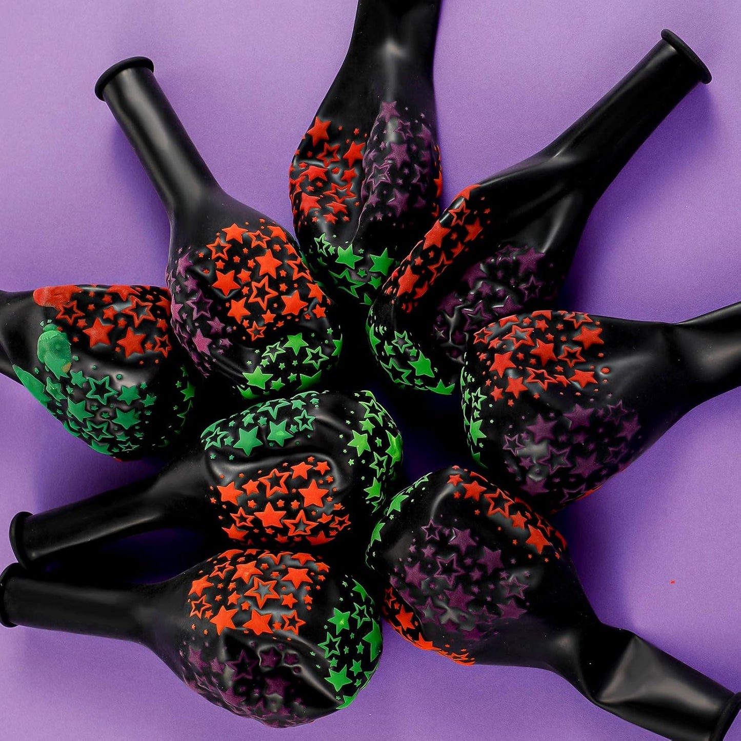 32 Pcs Glow in The Dark Party Supplies Christmas Neon Party Favors with 25 Fluorescent Balloon 6 Rolls 98.4 ft UV Blacklight Luminous Tape 14.4 ft Neon Streamer Garland for Adults(Cute Star)