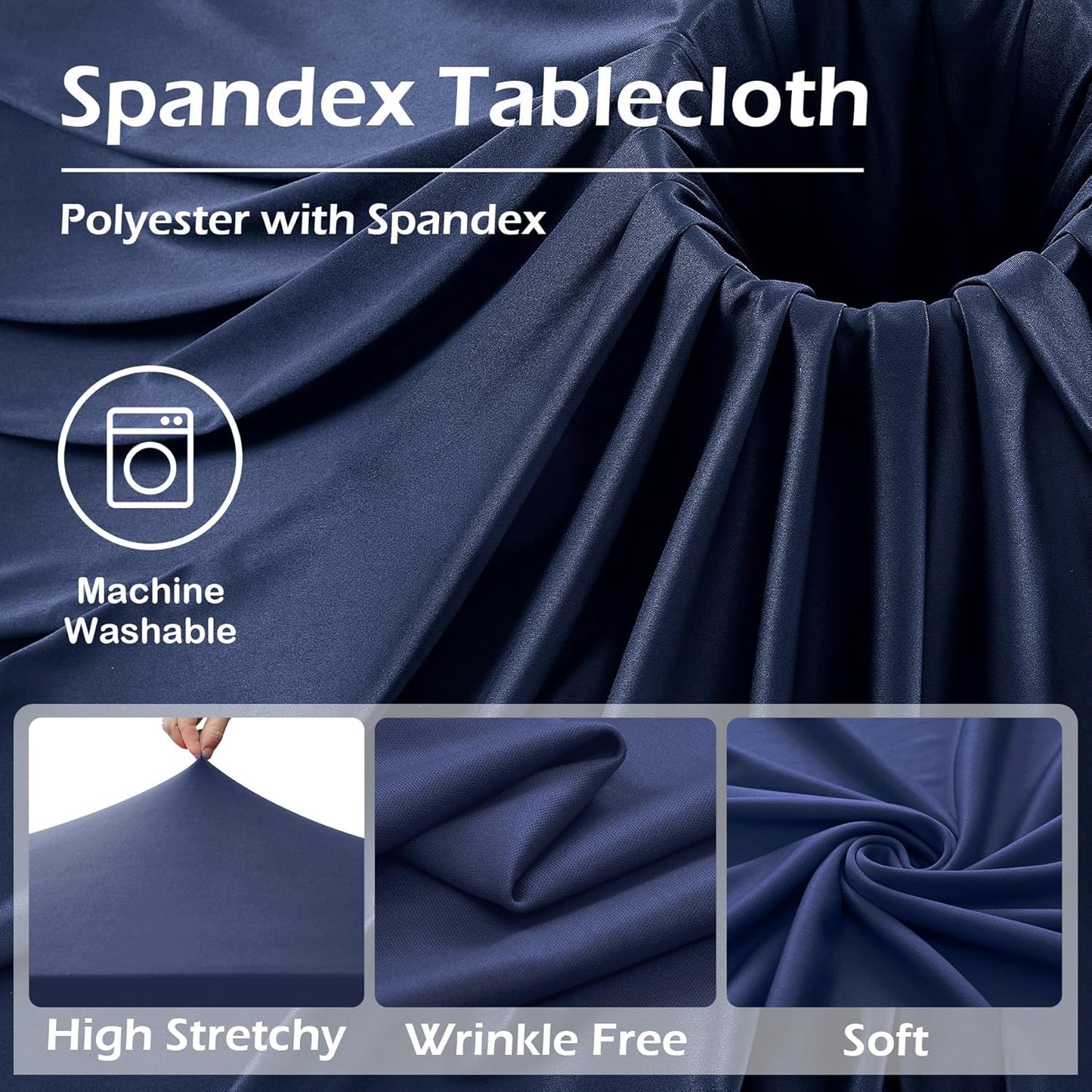 2 pk Navy Blue Spandex Tablecloth 8ft With Ruffle Table Skirt, Wrinkle Free Stretchy Fitted Tablecloths for 8 Foot Rectangle Tables, Elastic Spandex Table Covers 8ft for Weddings Parties Banquet Craft