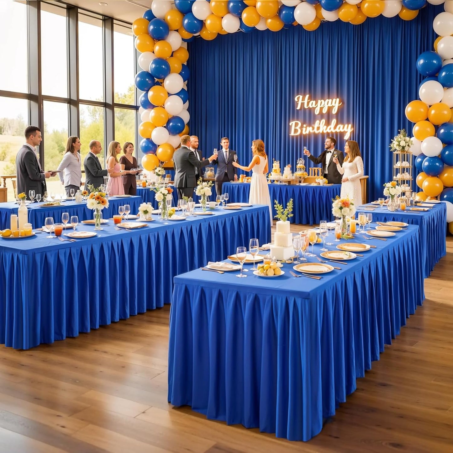 6 Pack Royal Blue Rectangle Tablecloth 8 FT Stretch Spandex Fitted Table Cloth for 8 Foot Rectangle Tables Banquet Tablecloths Wrinkle Free Table Cover Skirt Ruffle Tablecloth for Party Wedding