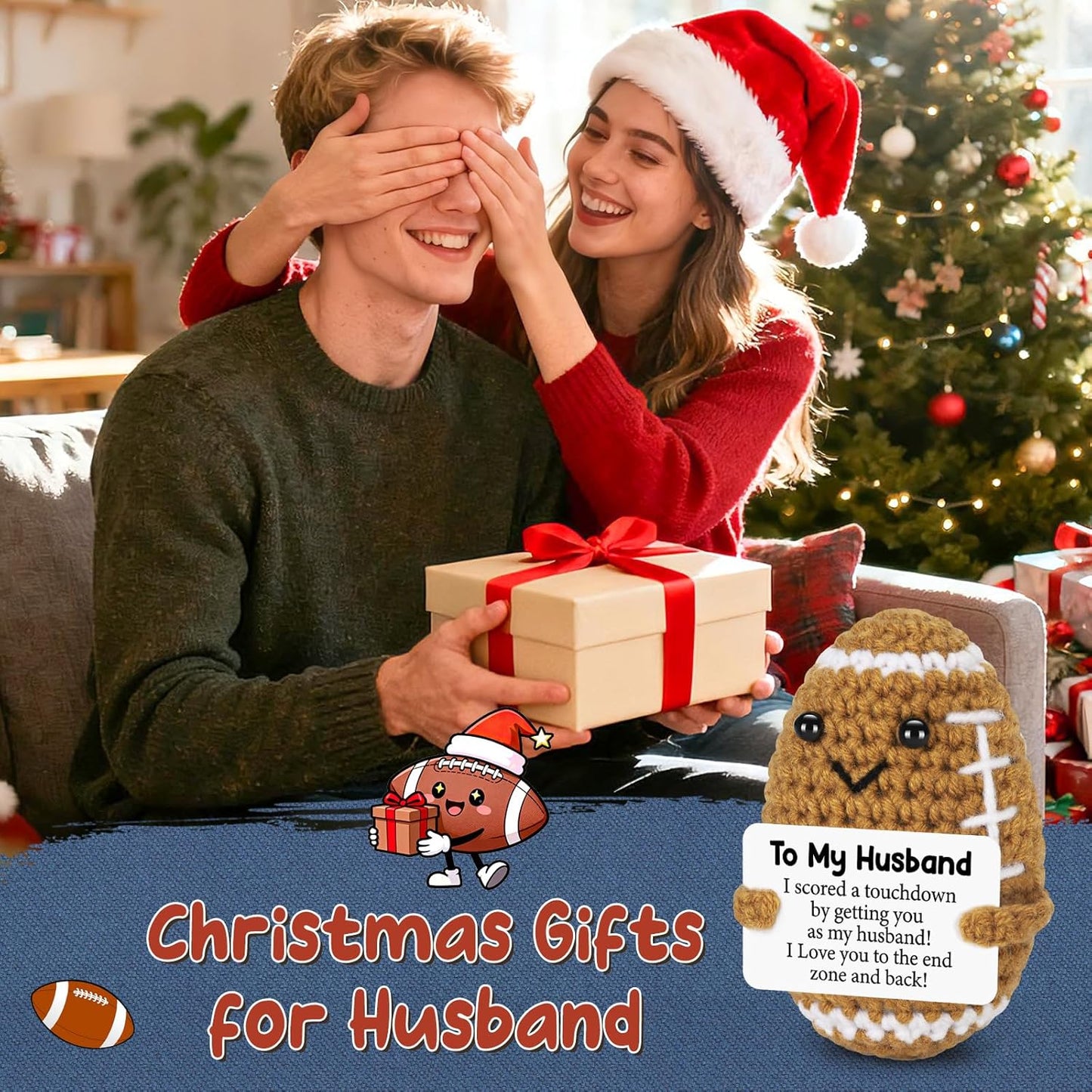 Birthday Gifts for Husband from Wife, Christmas Handmade Inspirational Crochet Football Gift for Him, Cool Wedding Anniversary Present for Husband, Cute Emotional Home Decor for Couple, Hubby, Spouse