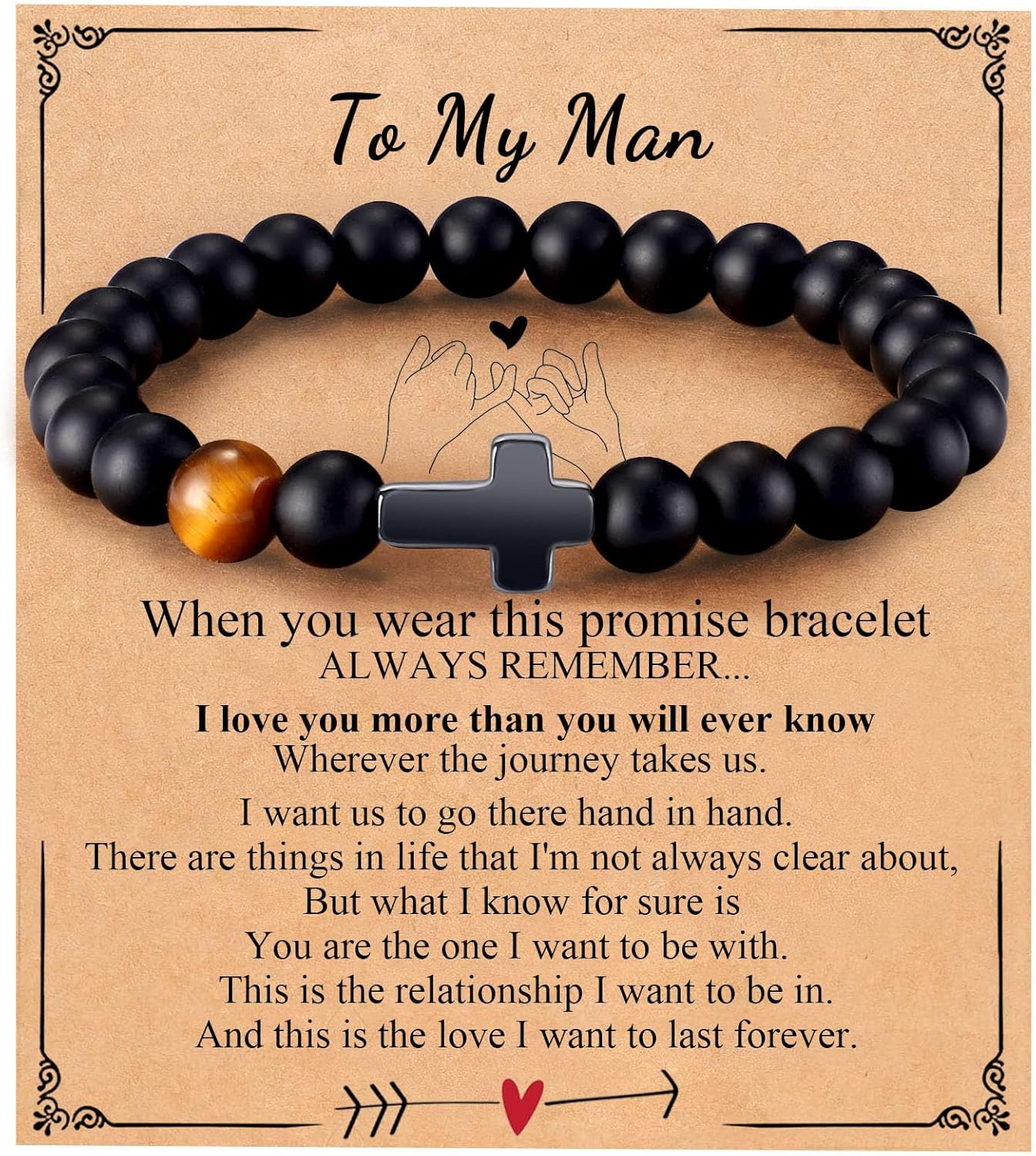 Mens Bracelet with Love Card Inspirational Jewelry Gifts for Man Christian Religious Baptism Valentines Day Graduation Retirement Christmas Beaded Bracelets Gifts
