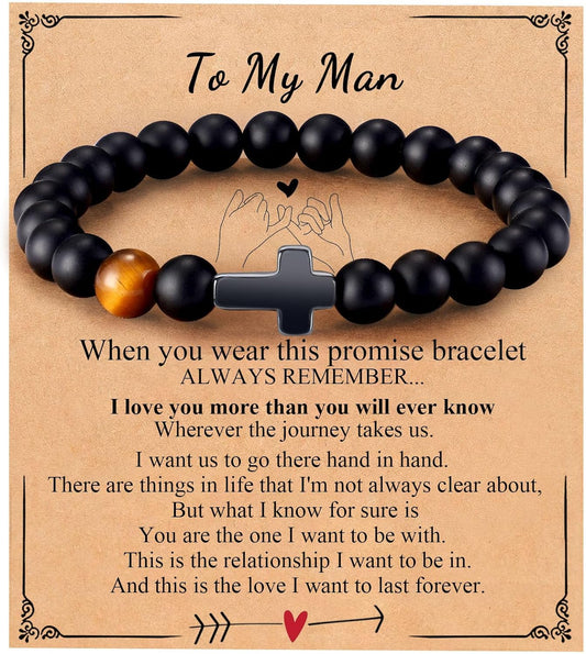Mens Bracelet with Love Card Inspirational Jewelry Gifts for Man Christian Religious Baptism Valentines Day Graduation Retirement Christmas Beaded Bracelets Gifts