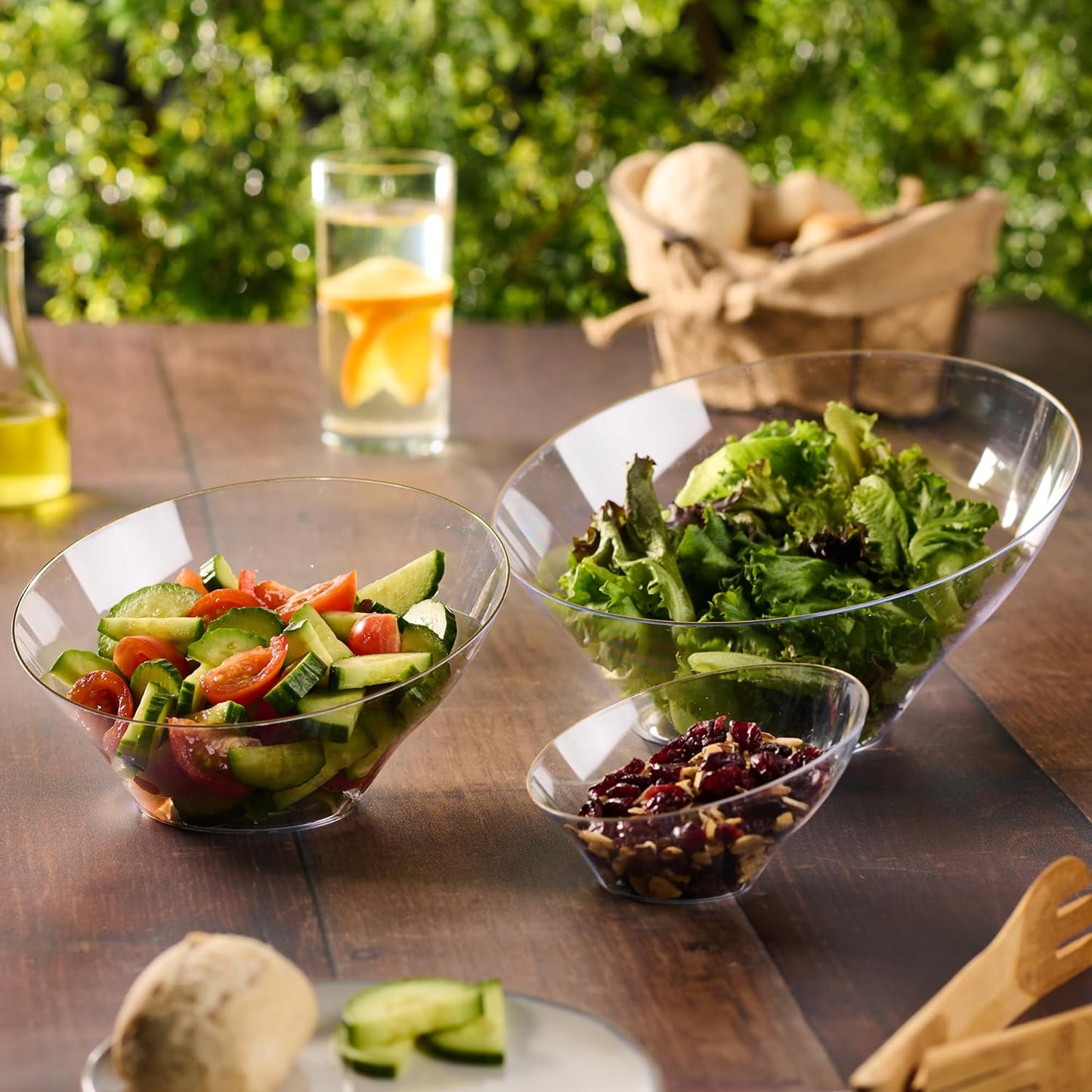 PLASTICPRO Angled Plastic Bowls Disposable Small Plastic Clear Serving Bowls with Gold Rim for Party for Appetizer Salads Pack of 8