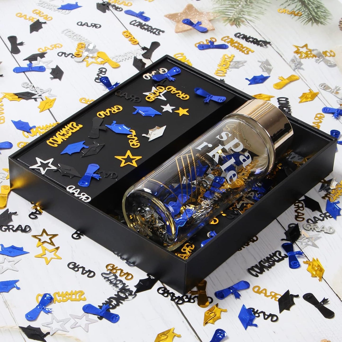 Graduation Party-Decorations Navy-Blue Gold-Silver Confetti - Congrats,Grad,Star,Graduation Cap,Diploma Table Decor Confetti Graduation 2025 Lasting Surprise