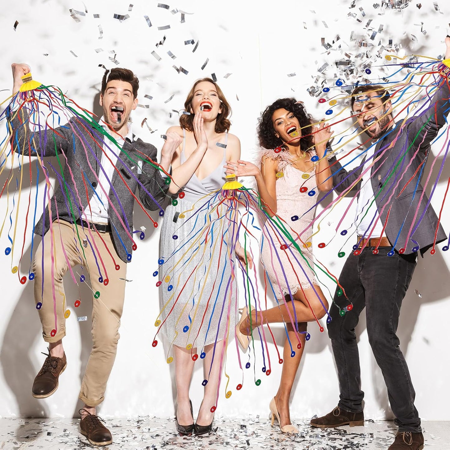 12 pcs Confetti Popper Hand Throw Streamers, No Mess Colorful Streamer Poppers, for Baby Shower, Party Celebrations, Wedding, Birthday (Yellow)