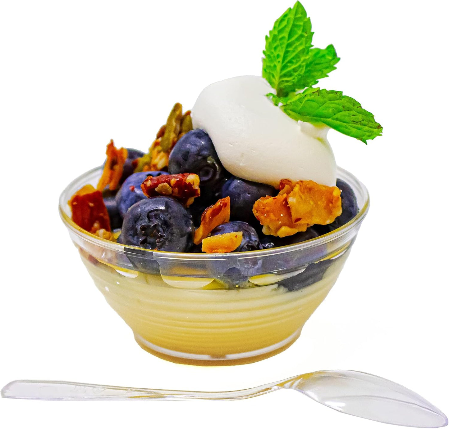 50 Pack 3 oz. Asian-Style Clear Mini Plastic Bowl With Spoons For Appetizer Bowls and Disposable Dessert Bowls Professional-Grade Recyclable Disposable Mini Dessert Cup for Appetizers CMJJ