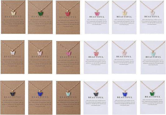 9 pcs Colorful Butterfly Pendant Necklace for Women Bohemian Acrylic Adjustable Retro Card Clavicle Chain Insect Animal Necklace Friend Friendship Party Jewelry Gift