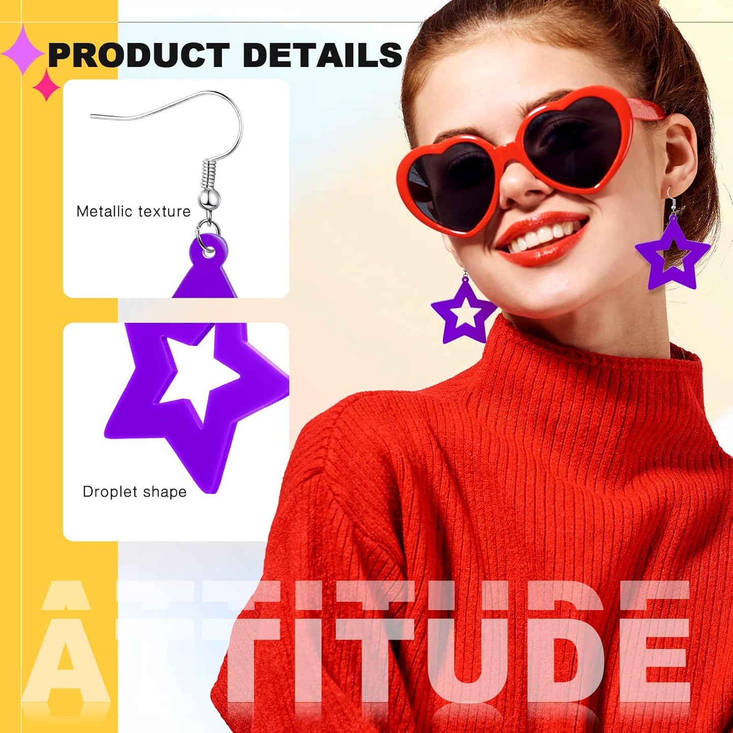 Yinkin 6 Pairs 80s 90s Neon Earrings Lightning Earrings for Women Halloween Costume Party Dancing Glow Party Accessory