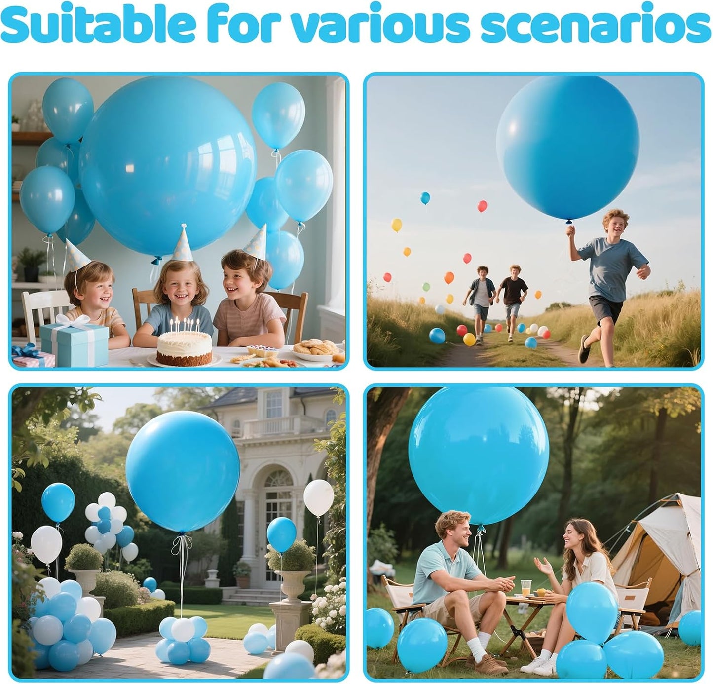 KAWKALSH Light Blue Balloons 9pcs 36 Inch Extra Large Big Jumbo Giant Baby Sky Aqua Blue Balloons for Graduation Baby Shower Gender Reveal Weddings Birthday Party Decorations