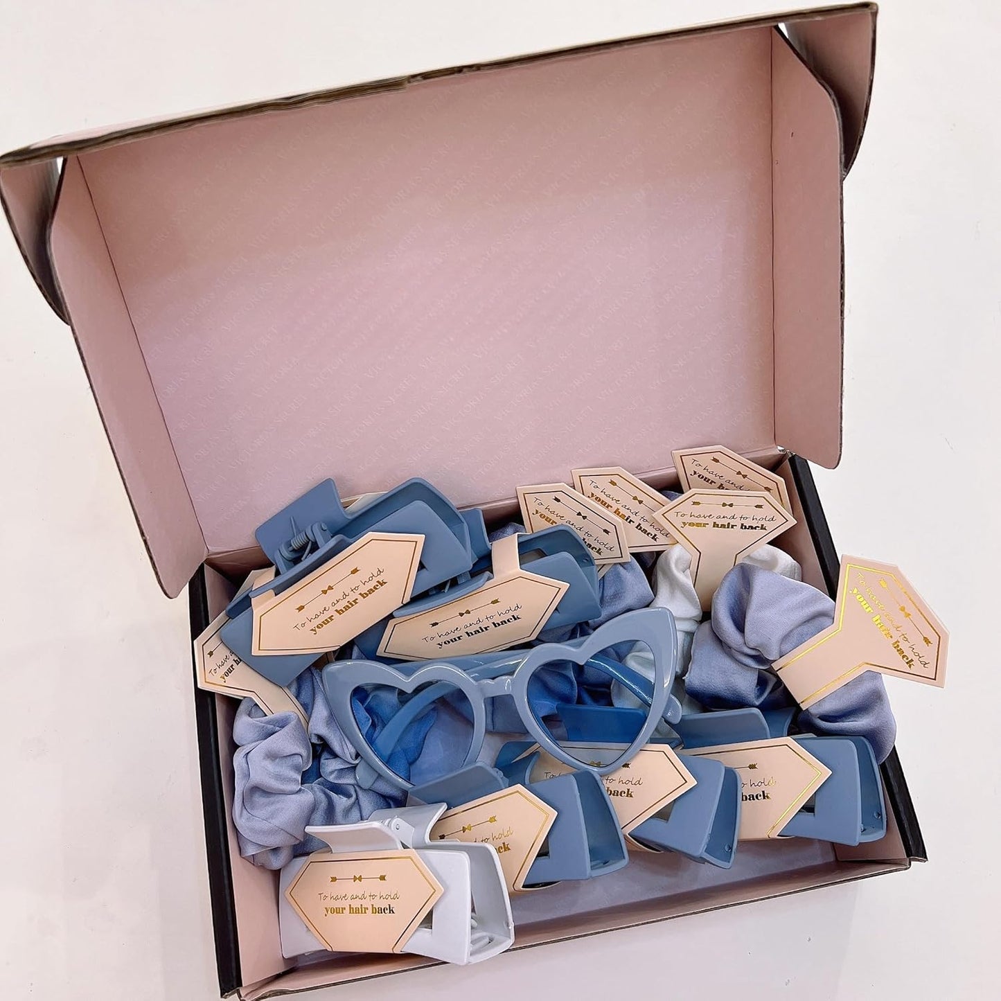 Bridesmaid Scrunchies Proposal Gifts Bachelorette Hair Claws Clips Girls heart sunglasses for Wedding Party Favors (40pcs Blue box)