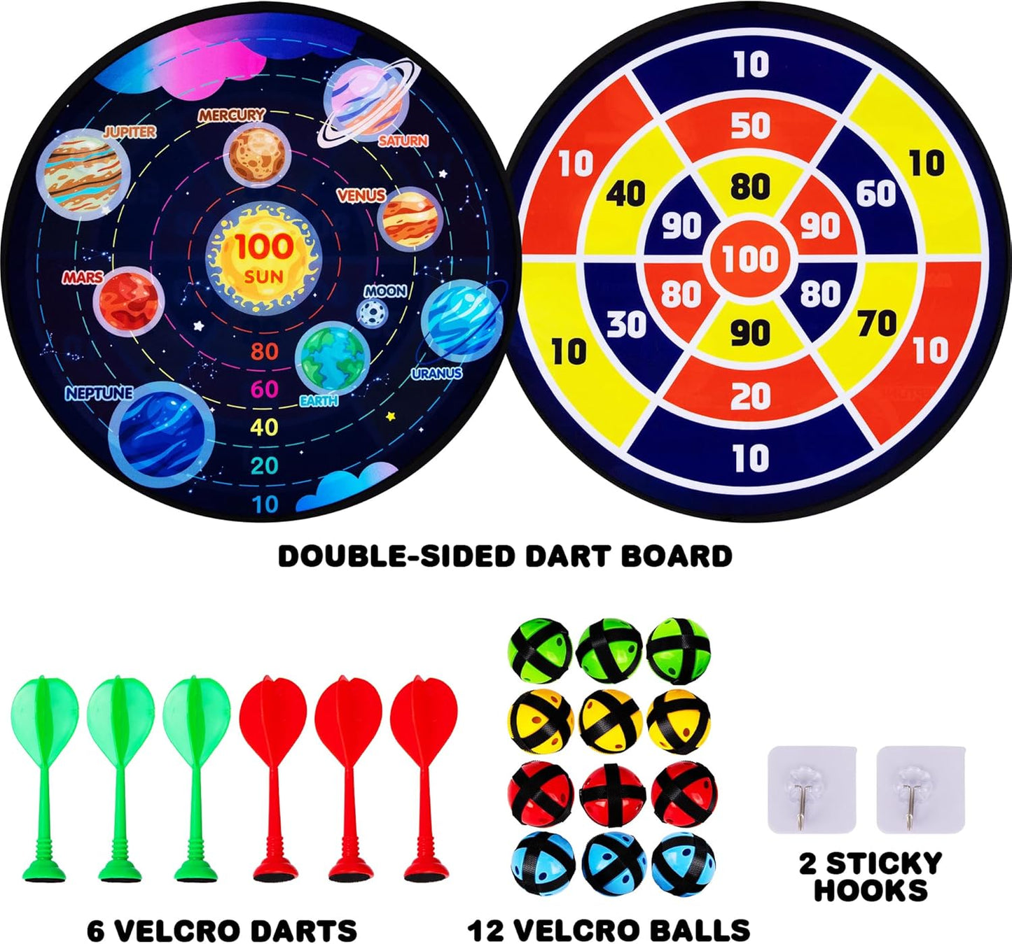 Gamie Large Reversible Dartboard for Kids - Velcro Dart Board with 12 Balls, 6 Darts, and 2 Hanging Hooks - Kids Outdoor Games and Activities for Party - Boys Gifts Ages 3-12