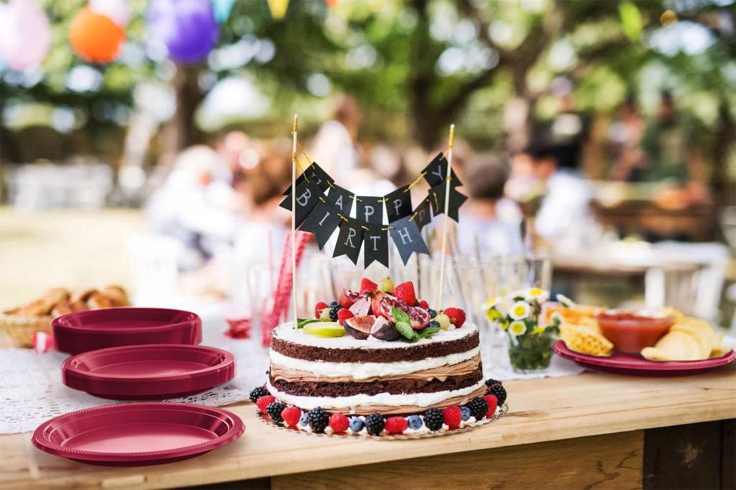 Party Solids Burgundy Plastic Plates For Party 10" Burgundy Disposable Plates Heavy Duty Supplies 100 Pieces Plastic Dinnerware Sets Heavy Duty 350 GSM Disposable Dinnerware Set