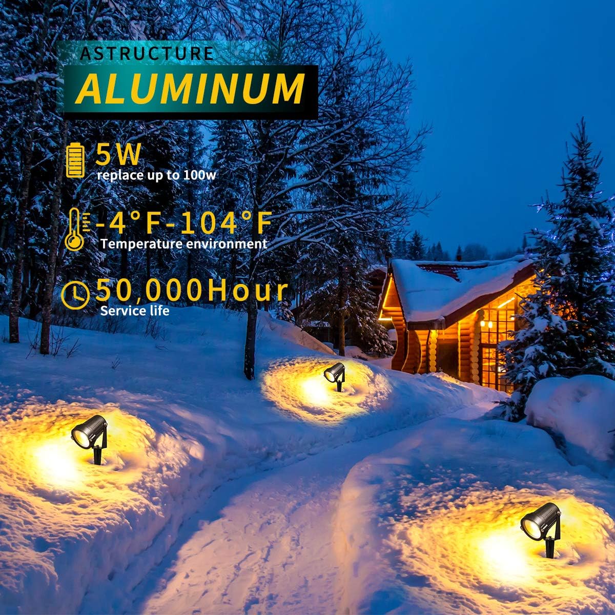 LED Landscape Lights,5W 120V AC Outdoor Pathway Garden Yard Spotlight,IP65 Waterproof Garden Flood Light,Outdoor Spotlight with Stake,UL Cord 5-ft with Plug (Pack of 2, Warm White)