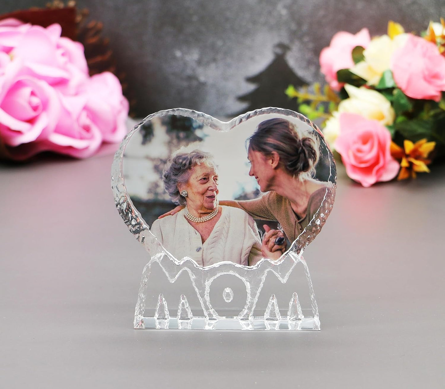 FANF&YKPY Gifts for Mother Personalized Custom Heart-shaped Crystal Photo frame, Grandmother, Gift for Mom, Mother, Wife, Women for Christmas, Mothers Day, Birthday, Wedding Anniversary
