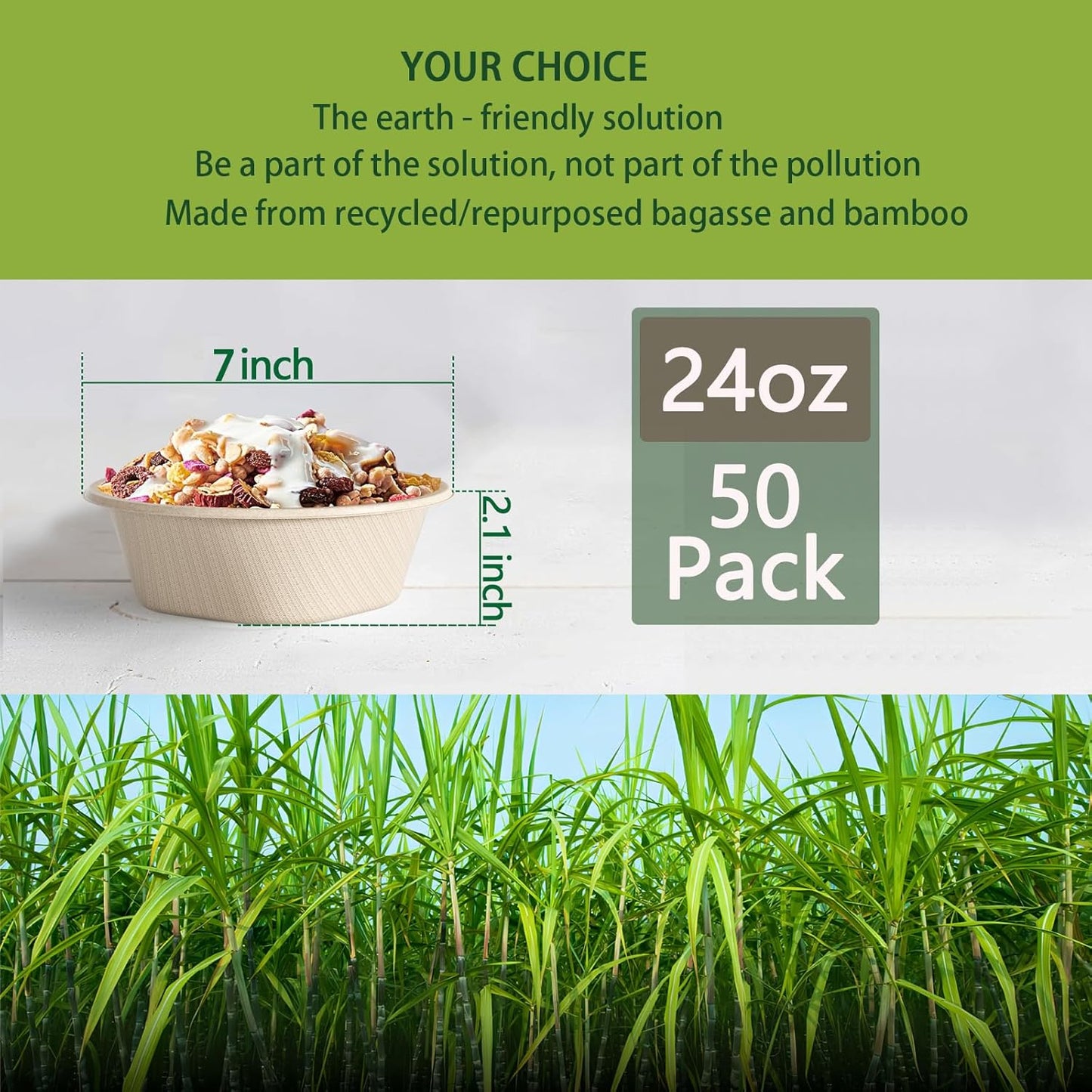 Homestockplus [50 Pack] 24 Oz Disposable Paper Bowls - Heavy Duty Disposable Bowls - Made from Natural Bagasse for Cereal, Rice, French Fries - Convenient and Compostable