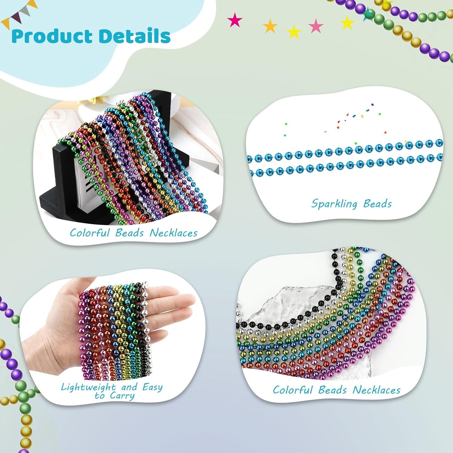 SHAOQINLIN 50 PCS Teal Bead Necklaces, Teal Mardi Gras Beads Necklaces Turquoise Party Beads Necklace Bulk Round Beaded Necklaces for Mardi Gras, Christmas, School Spirit Day Party Favors