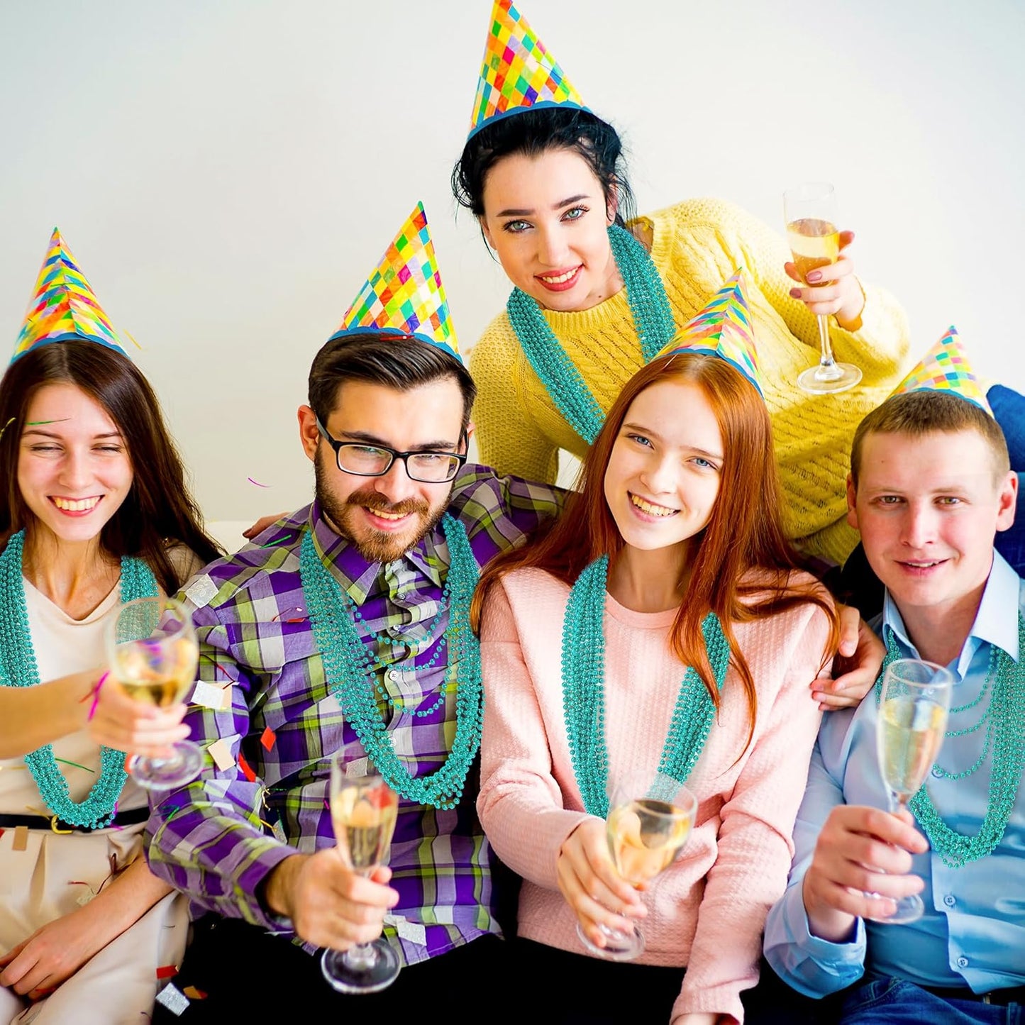 200PCS Mardi Gras Beads, 33" Mardi Gras Accessories, Lakeblue Bead Necklaces, Parade Party Beads Bulk Women Men Party Favors for Festival Event Pirate Baby Shower Birthday Supplies