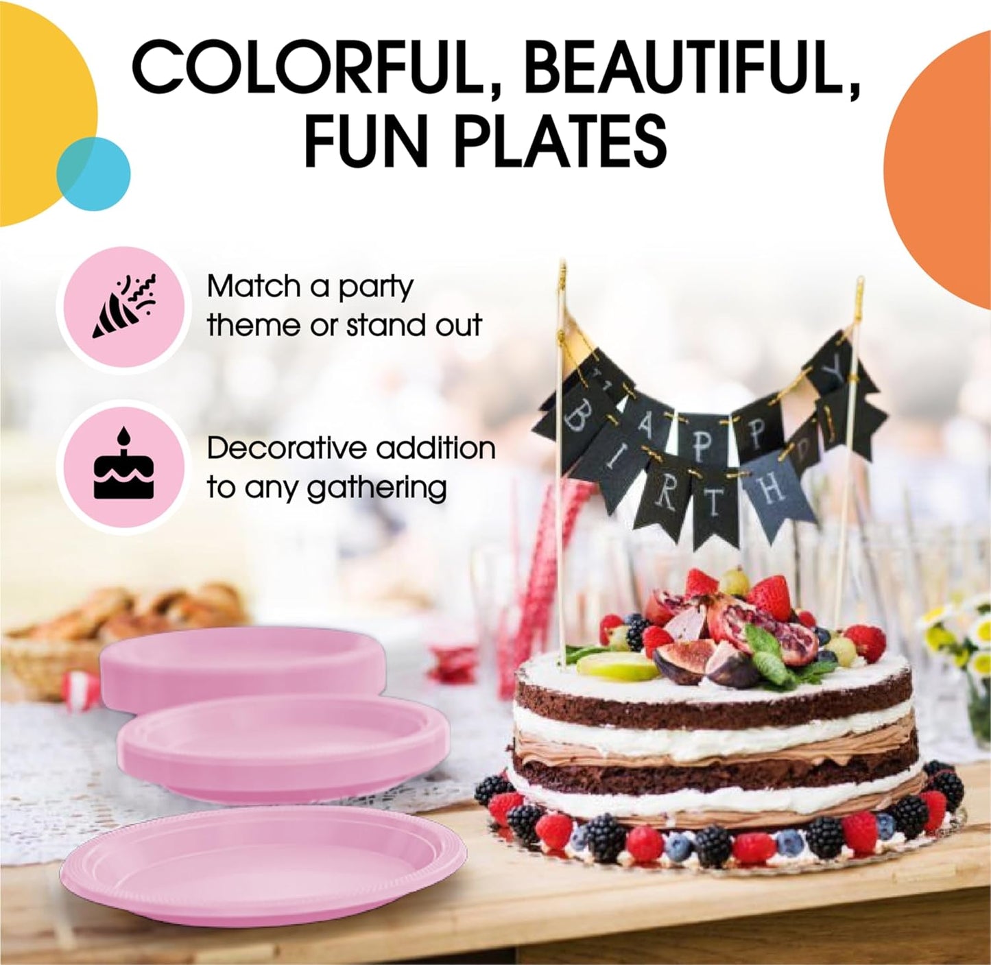Party Solids Pink Plastic Plates Bulk 7" Pink Disposable Plates For Party Supplies 600 Pieces Disposable Dinner Plate Heavy Duty 350 GSM Plate Sets, Plastic Dinnerware Sets