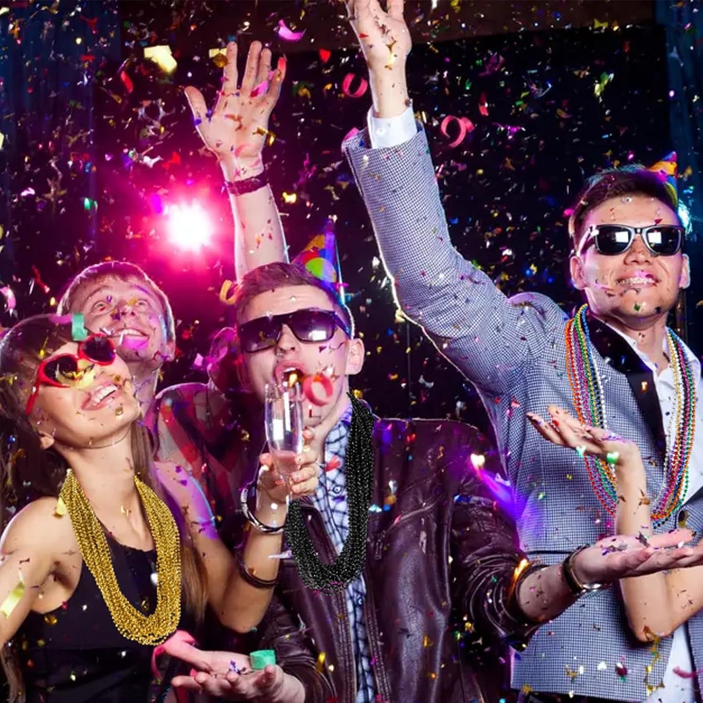 220 PCS Colorful Bead Necklace, 33 Inch Mardi Gras Christmas Beads, Bulk Metallic Party Beads for Mardi Gras Parade, St Patricks Day, Wedding, Birthday, Pirate Party, Carnival Party Favors