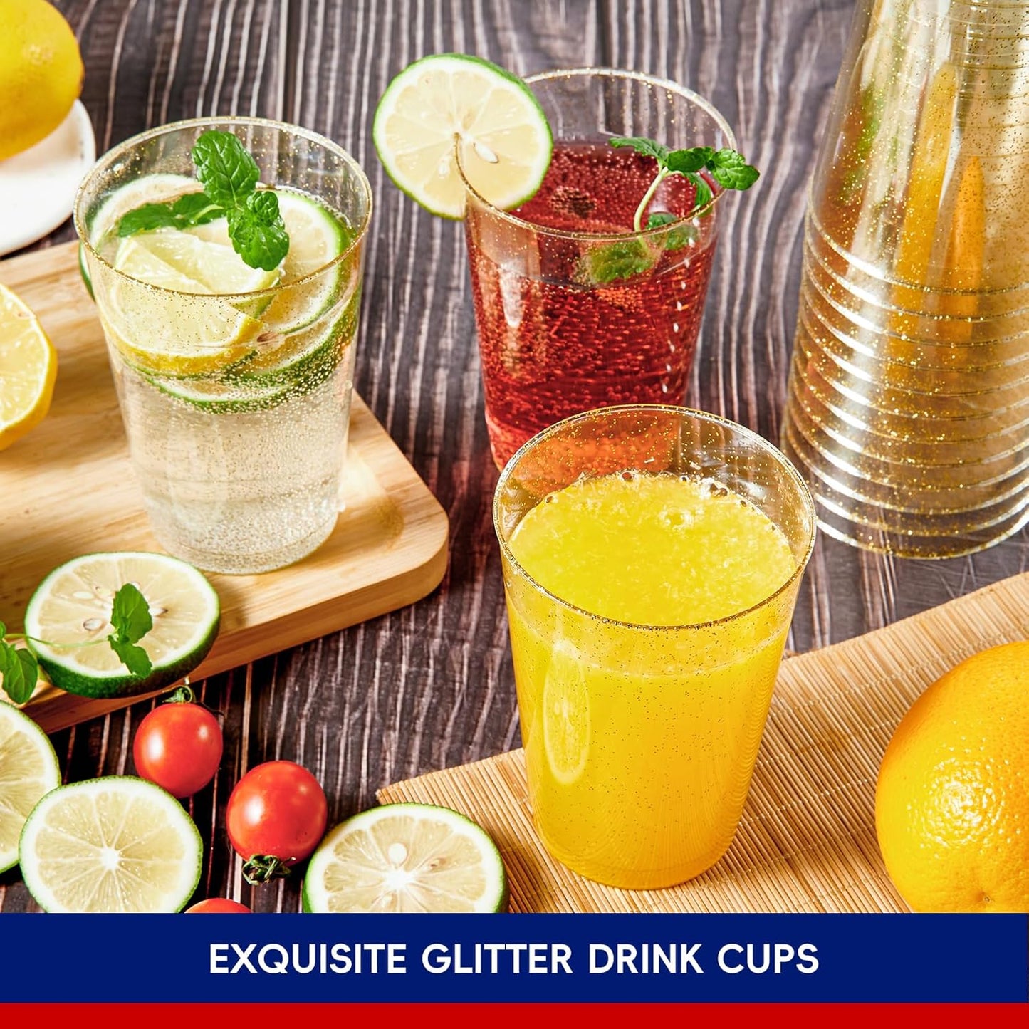 JOLLY CHEF 100 Pack 12 oz Gold Plastic Cups, Disposable Gold Cups, Heavy-duty Party Glasses for Wedding, Thanksgiving, Christmas Parties