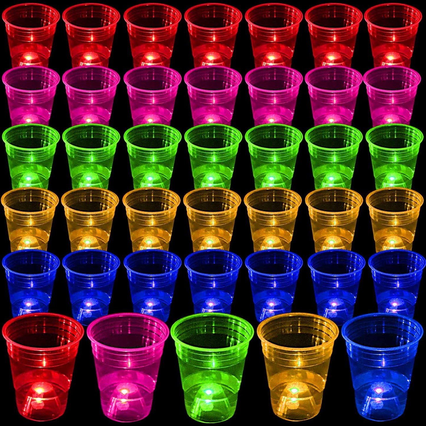 40 Pcs Glowing Party Cups for Indoor Outdoor, Cups Favors for Party Supplies, 5 Bright Multi-Color Glow in the dark Cups for Neon,Birthday,Beach,Holidays Decoration