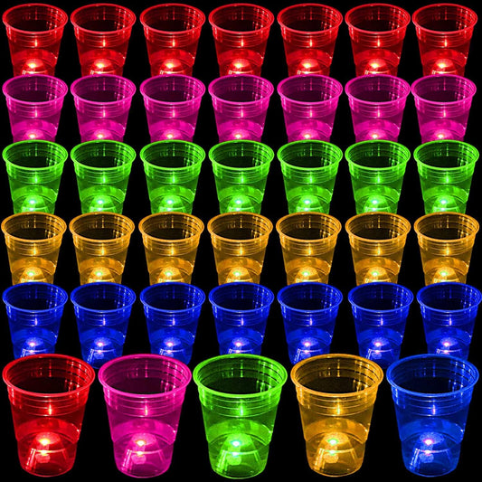 40 Pcs Glowing Party Cups for Indoor Outdoor, Cups Favors for Party Supplies, 5 Bright Multi-Color Glow in the dark Cups for Neon,Birthday,Beach,Holidays Decoration