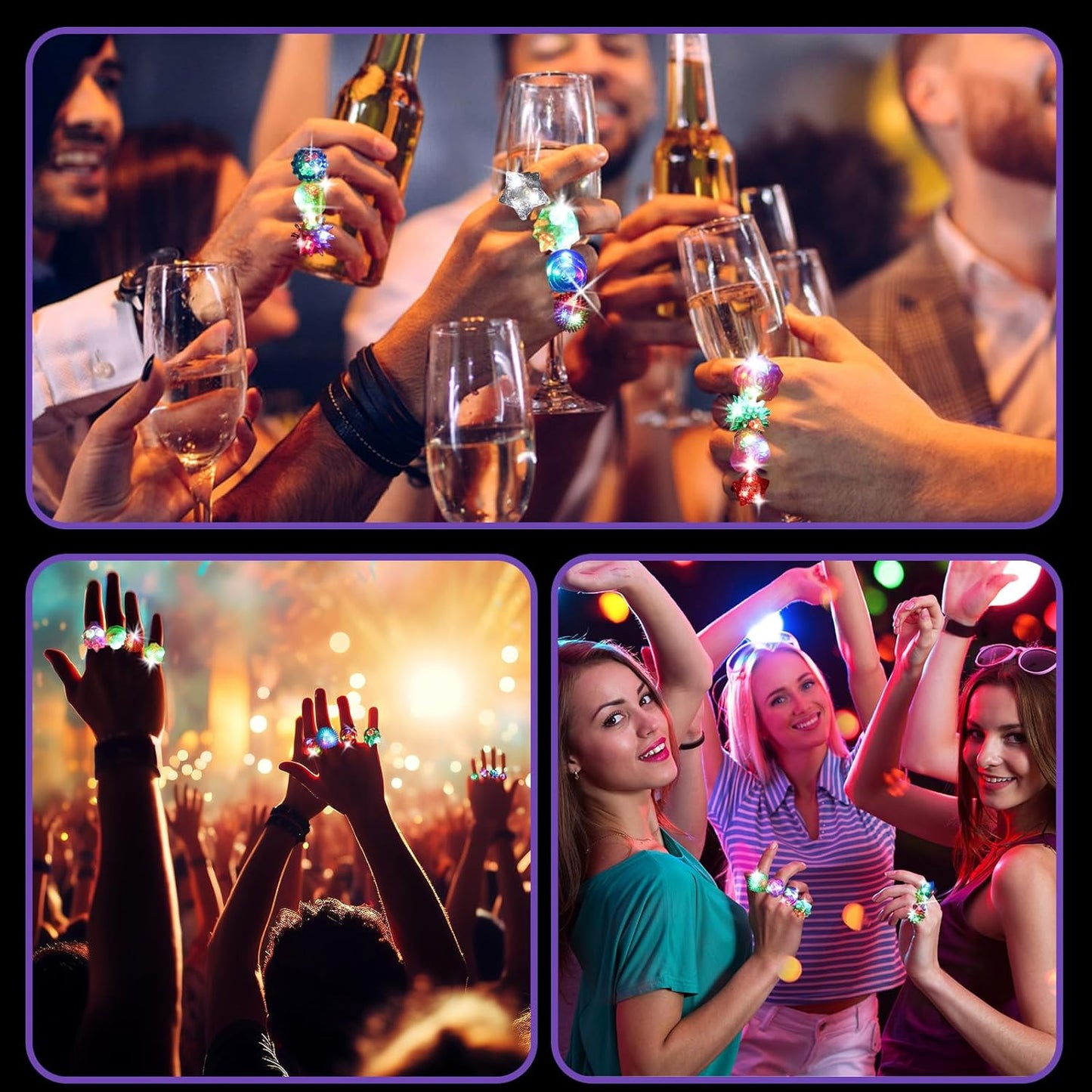 50 Pack Light Up Rings, Glow in The Dark Party Favors, 8 Style Flashing LED Jelly Finger Rings for Concert, Goodie Bag Fillers, Classroom Prizes,Raves, Halloween