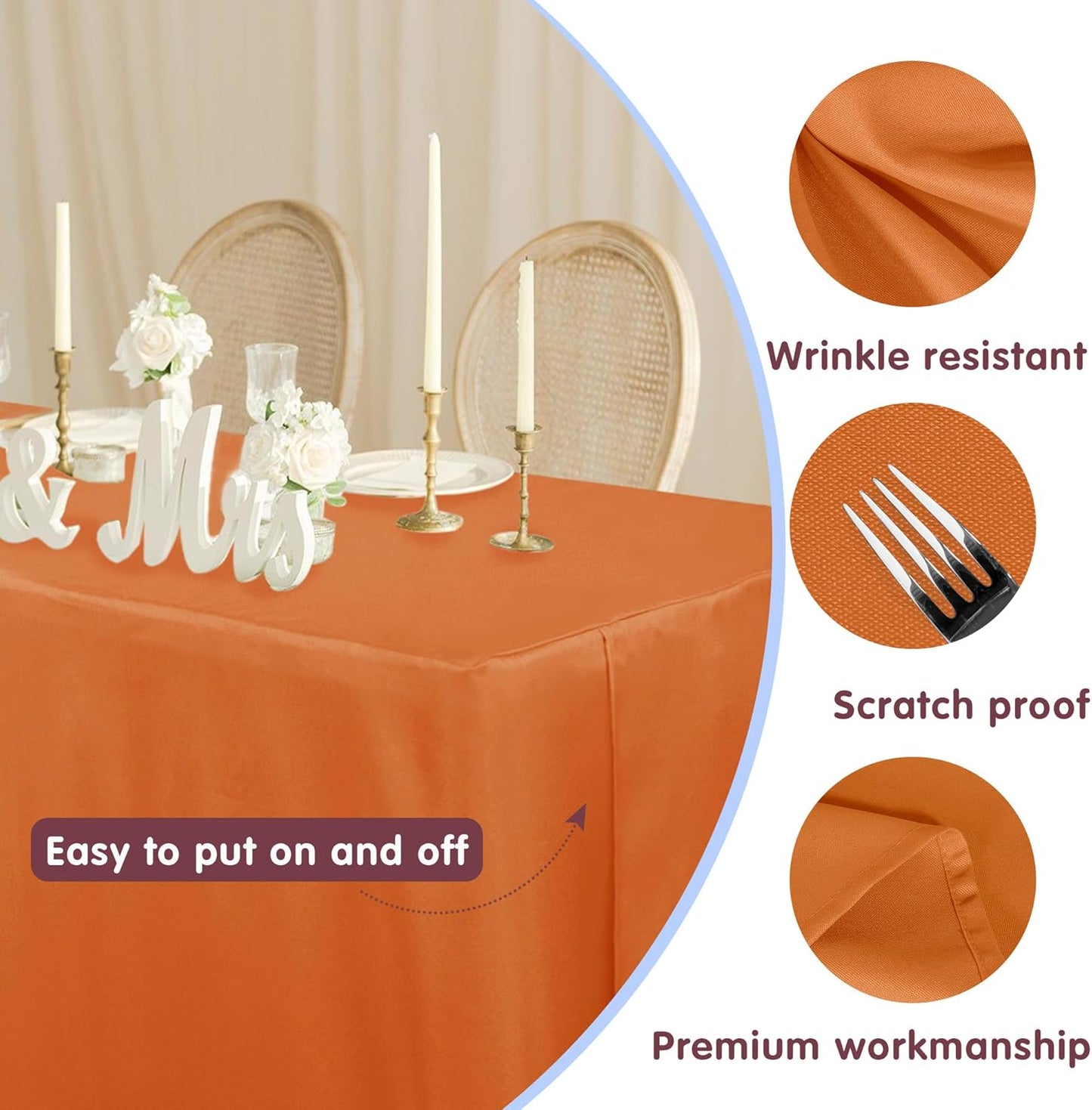 HolidayIdeas Fitted Table Covers for 6 Foot Tables - 72 x 30 Inch - 2 Pack Rectangle Orange Table Clothes Polyester Fabric Table Cover for Folding Table, Parties, Holiday Dinner, Wedding, Trade Show