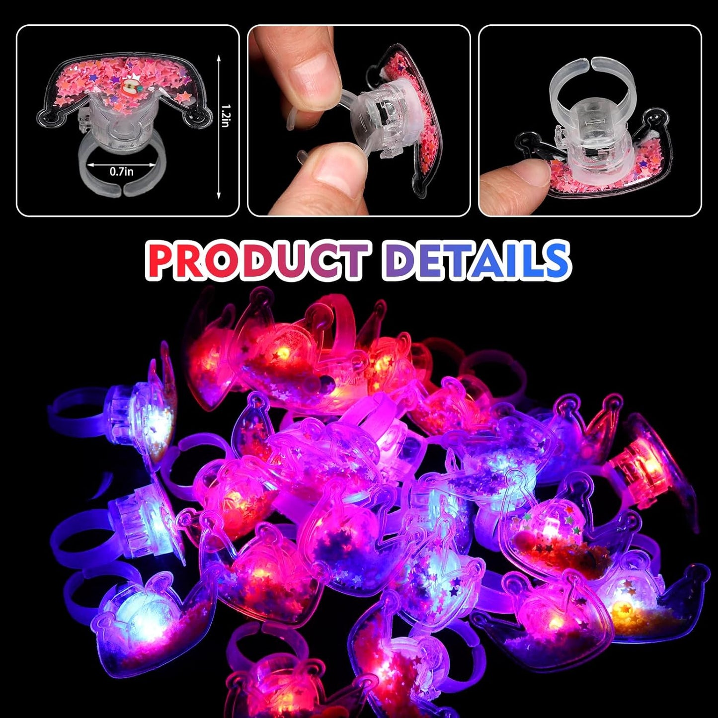 TUWUNA Princess Party Favors 24 Pcs Glitter Crown LED Light Up Rings Glowing Finger Rings Toys for Princess Birthday Party Supplies Classroom Prizes Pinata Goodie Bag Stuffers Gifts