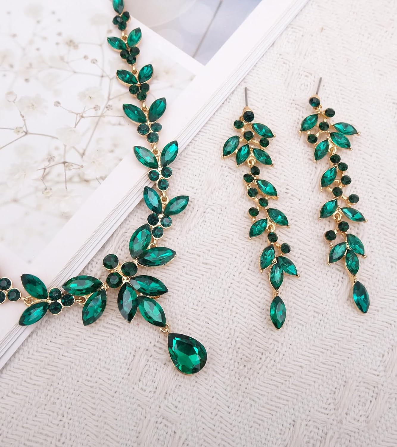 CSY 4 Pcs Elegant Bridal Jewelry Sets Austrian Marquise Crystal Wedding Necklace Dangle Earrings Tennis Bracelet Ring Set for Bride Women Costume Accessories