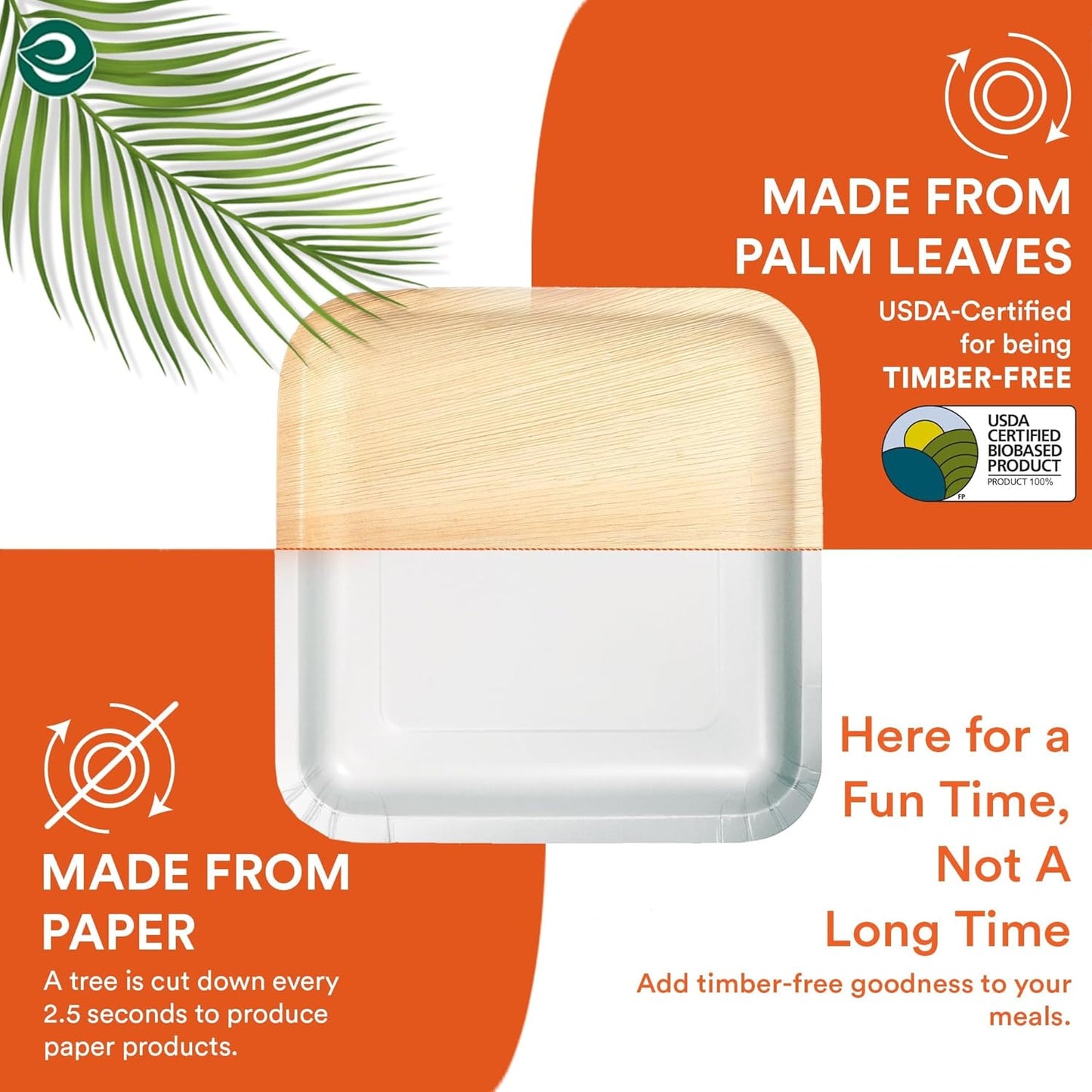 ECO SOUL 50 Count Square Palm Leaf Plates of 6 Inch - Disposable, Eco-Friendly, Biodegradable Bamboo Plates - Perfect for Parties, Catering, Weddings & Large Events